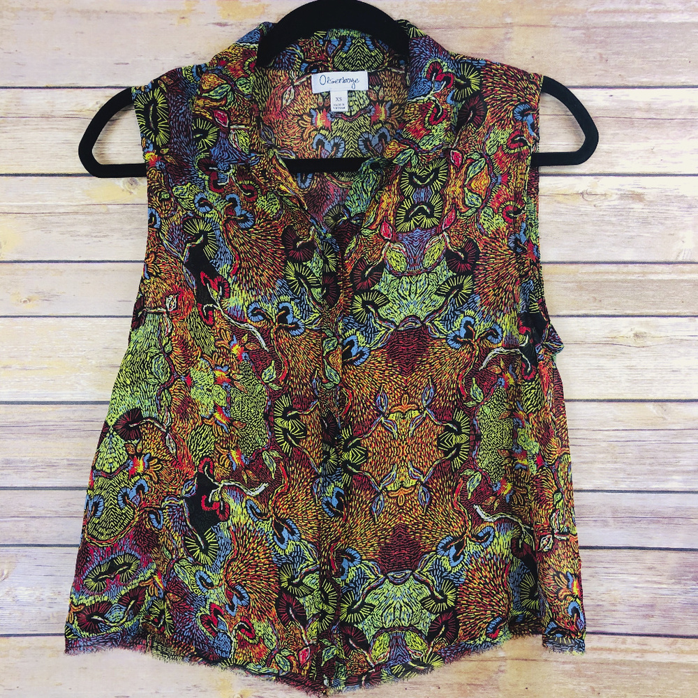 Olsenboye Sheer Sleeveless Polo Tank Top - Medium